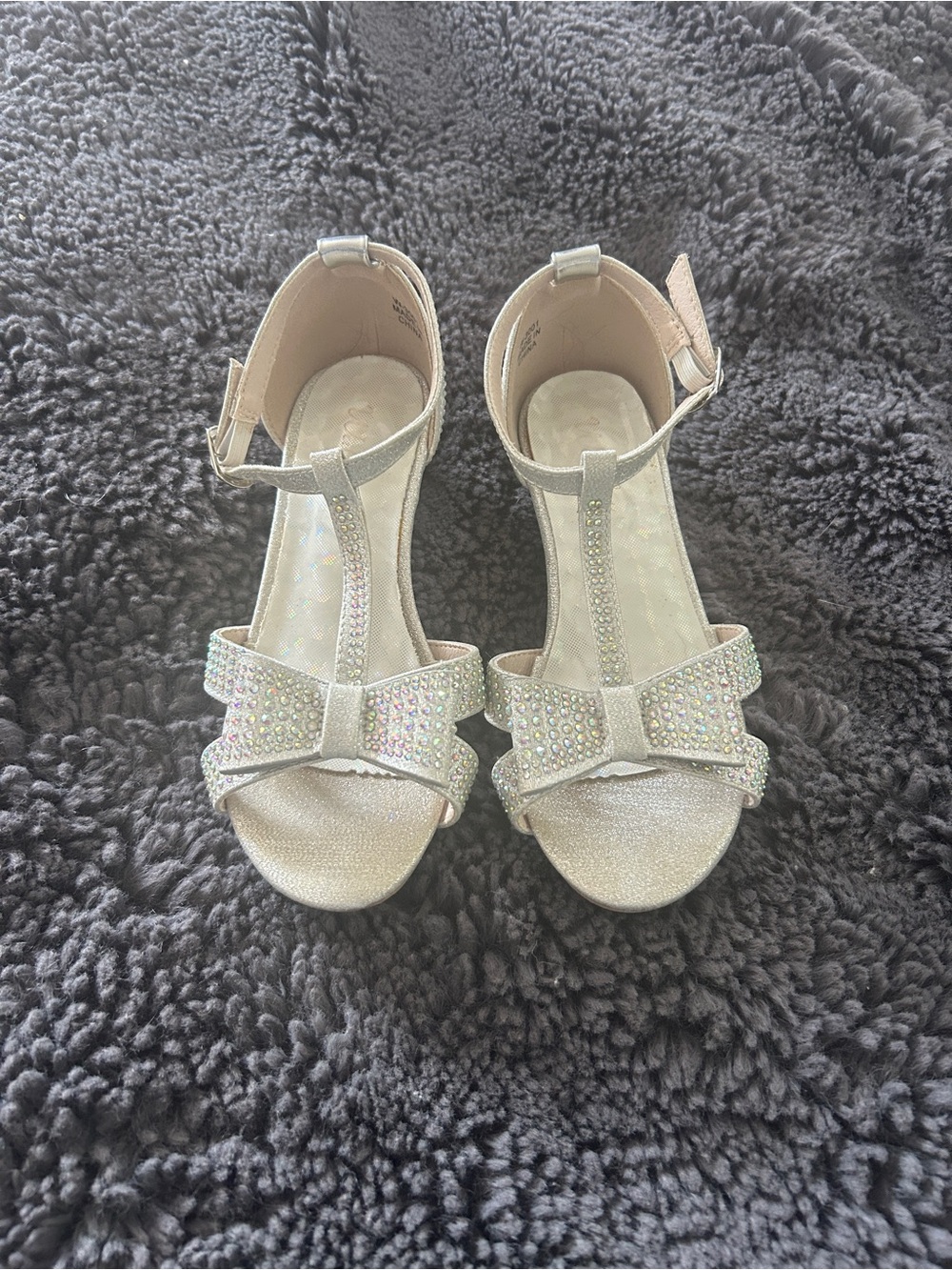 Girls' Silver Sparkle Bow T-Strap Sandals